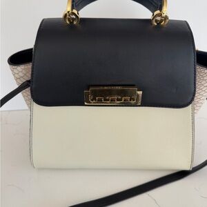 Zac Posen Black and Cream Satchel with Gold Accents Crossbody